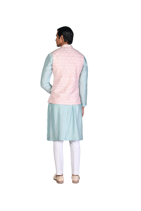 Light Pink Waistcoat with Mint Kurta and Churidar